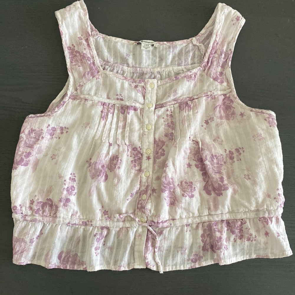 American Eagle Purple Floral Square Neck Tank - Large